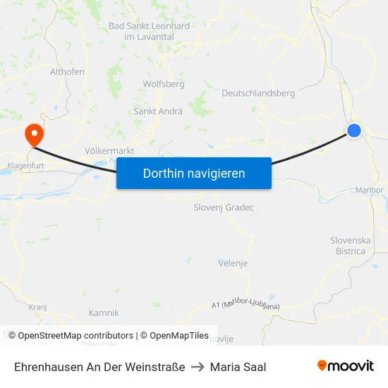 Ehrenhausen An Der Weinstraße to Maria Saal map