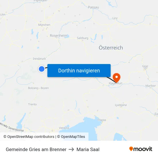 Gemeinde Gries am Brenner to Maria Saal map