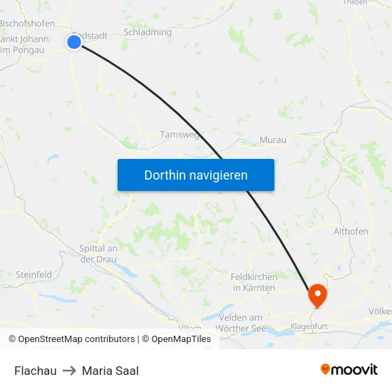 Flachau to Maria Saal map