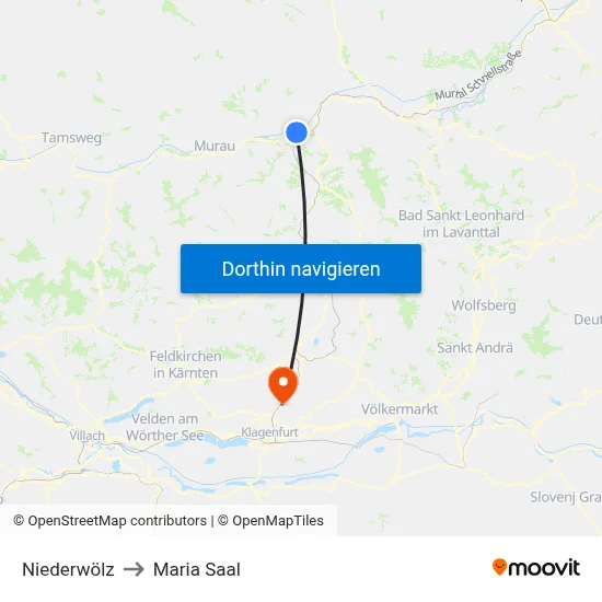 Niederwölz to Maria Saal map