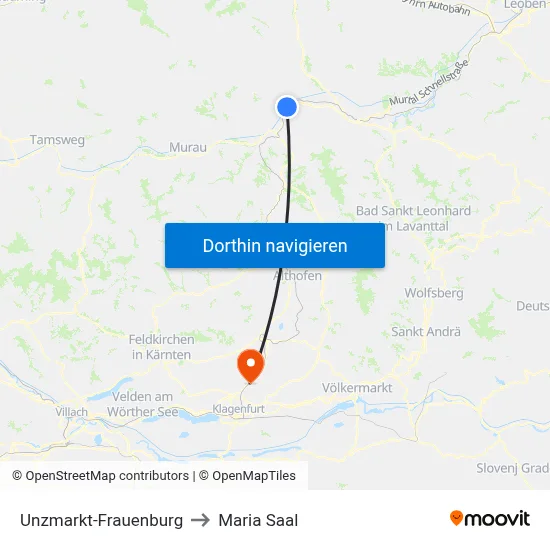 Unzmarkt-Frauenburg to Maria Saal map