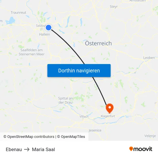 Ebenau to Maria Saal map