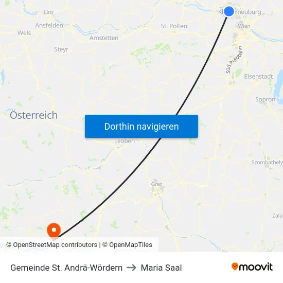 Gemeinde St. Andrä-Wördern to Maria Saal map