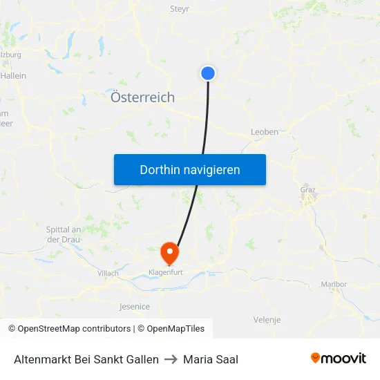 Altenmarkt Bei Sankt Gallen to Maria Saal map