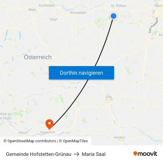 Gemeinde Hofstetten-Grünau to Maria Saal map