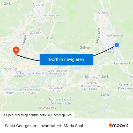 Sankt Georgen Im Lavanttal to Maria Saal map
