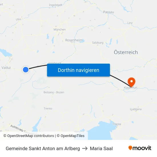 Gemeinde Sankt Anton am Arlberg to Maria Saal map