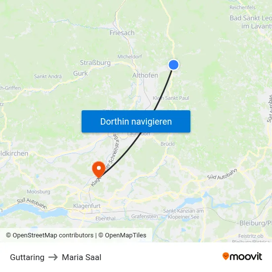 Guttaring to Maria Saal map