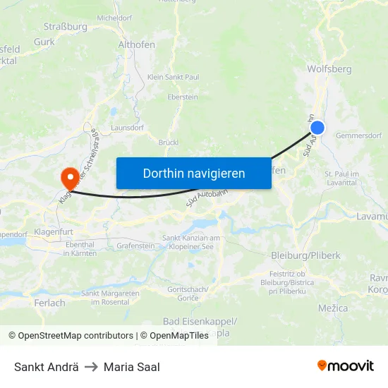 Sankt Andrä to Maria Saal map