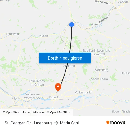 St. Georgen Ob Judenburg to Maria Saal map