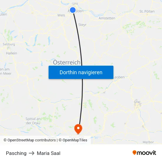 Pasching to Maria Saal map