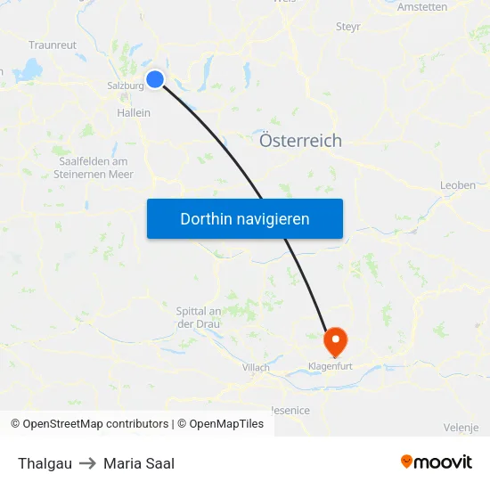 Thalgau to Maria Saal map