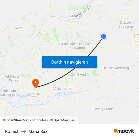 Köflach to Maria Saal map