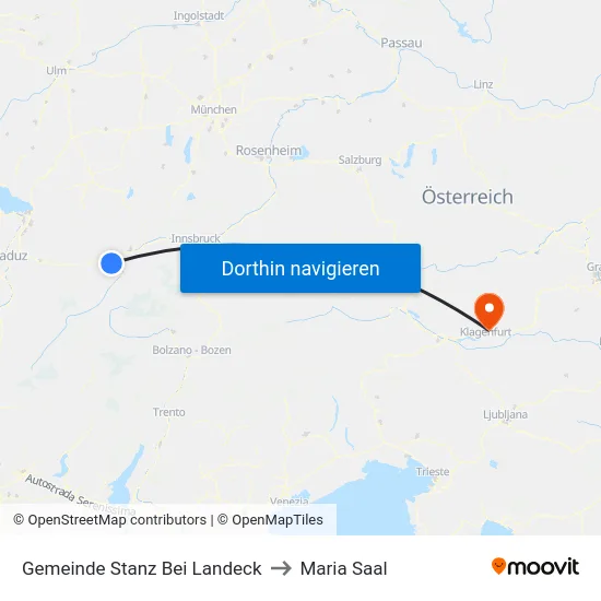 Gemeinde Stanz Bei Landeck to Maria Saal map