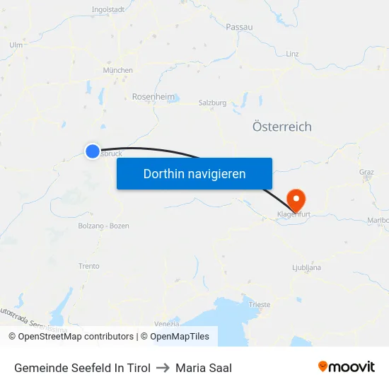 Gemeinde Seefeld In Tirol to Maria Saal map