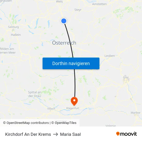 Kirchdorf An Der Krems to Maria Saal map