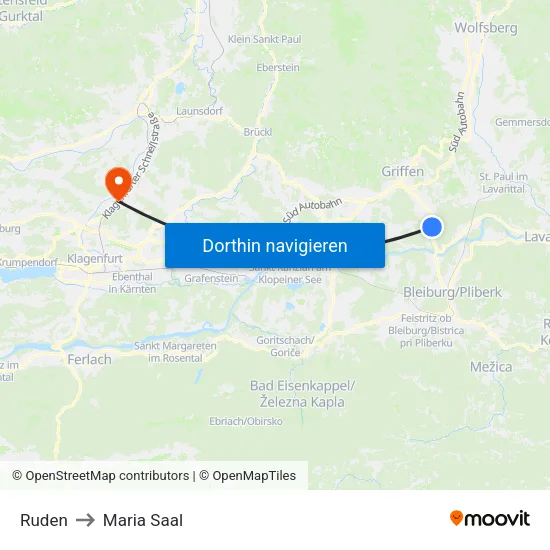 Ruden to Maria Saal map