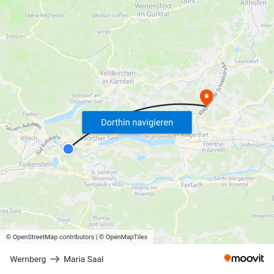 Wernberg to Maria Saal map