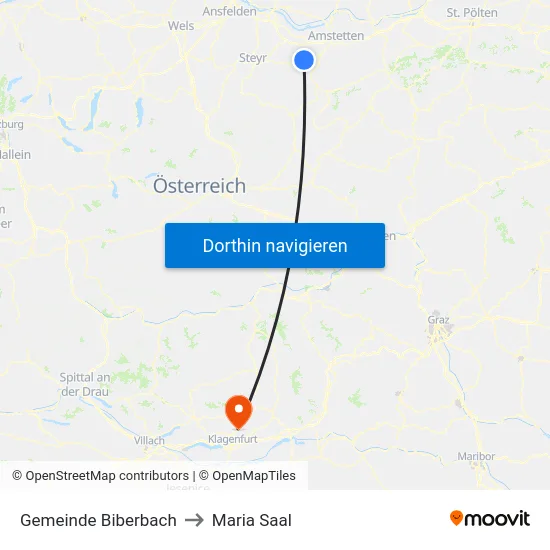Gemeinde Biberbach to Maria Saal map