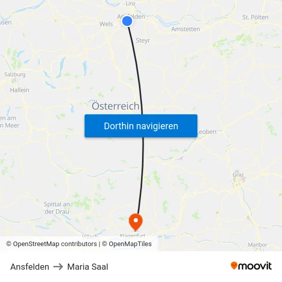 Ansfelden to Maria Saal map