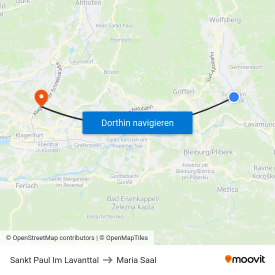 Sankt Paul Im Lavanttal to Maria Saal map