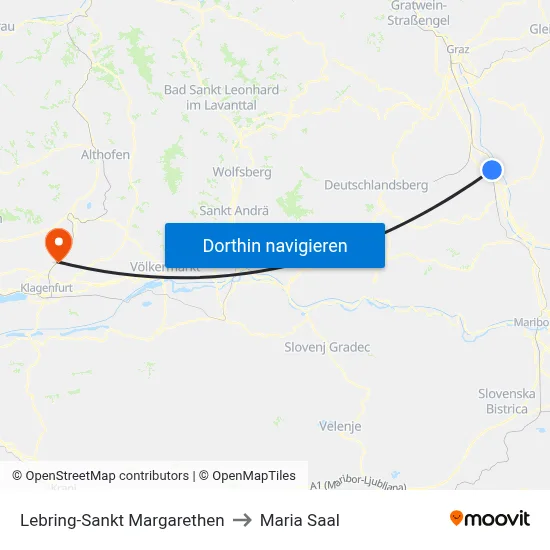 Lebring-Sankt Margarethen to Maria Saal map