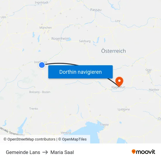 Gemeinde Lans to Maria Saal map