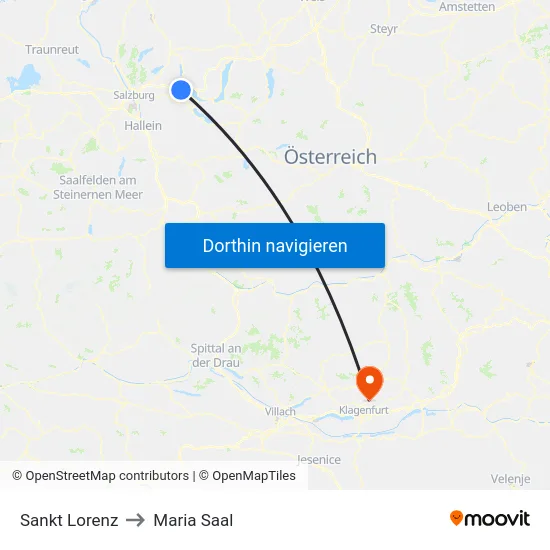 Sankt Lorenz to Maria Saal map