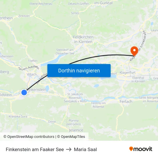 Finkenstein am Faaker See to Maria Saal map