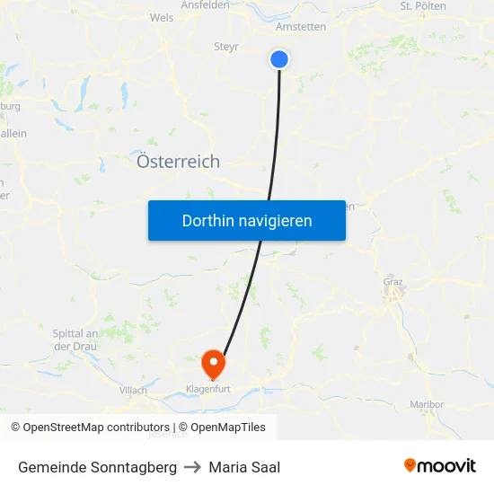Gemeinde Sonntagberg to Maria Saal map