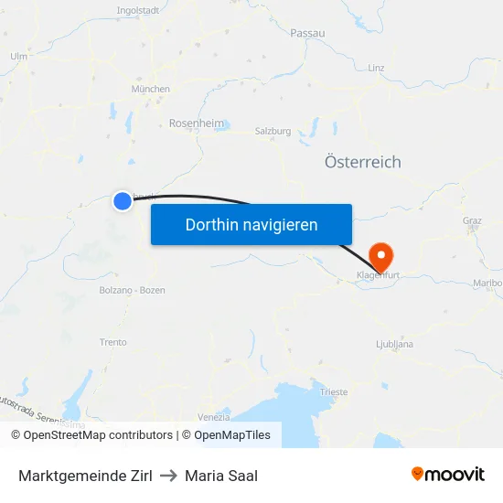 Marktgemeinde Zirl to Maria Saal map