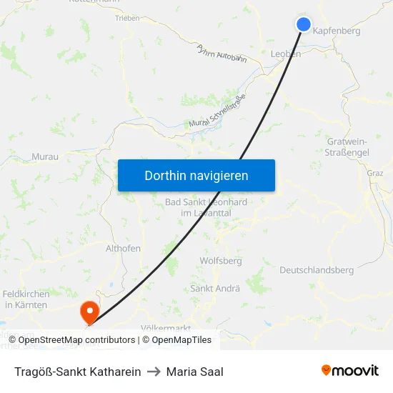 Tragöß-Sankt Katharein to Maria Saal map