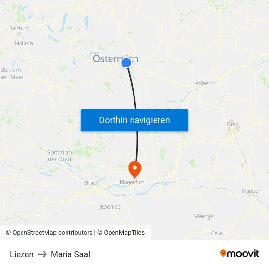 Liezen to Maria Saal map