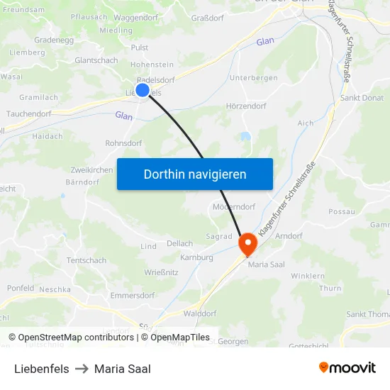 Liebenfels to Maria Saal map
