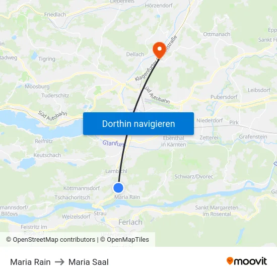 Maria Rain to Maria Saal map