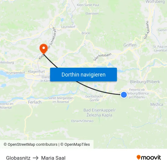 Globasnitz to Maria Saal map