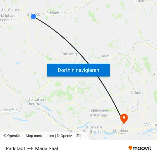 Radstadt to Maria Saal map