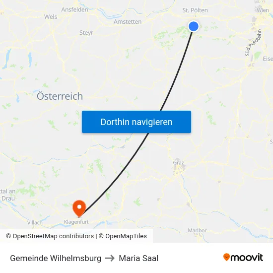 Gemeinde Wilhelmsburg to Maria Saal map