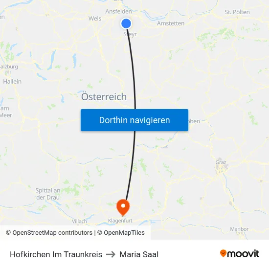 Hofkirchen Im Traunkreis to Maria Saal map