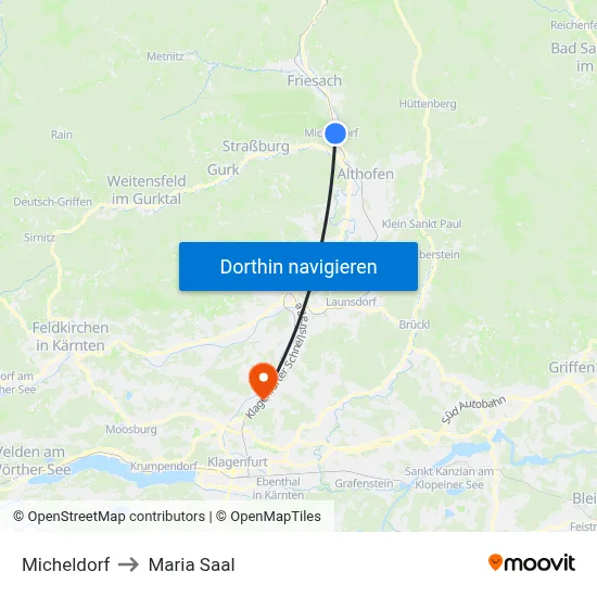 Micheldorf to Maria Saal map