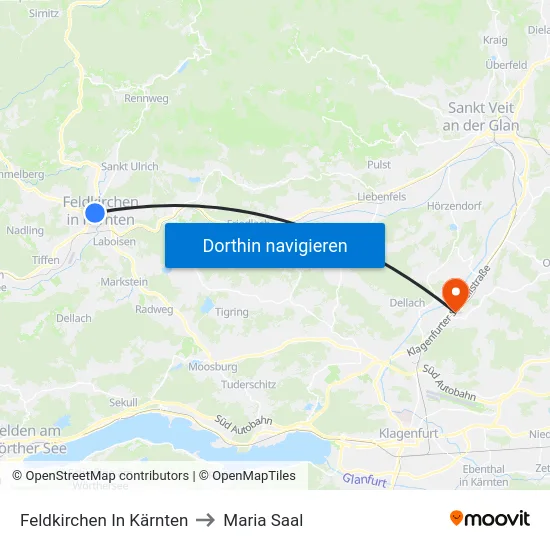 Feldkirchen In Kärnten to Maria Saal map