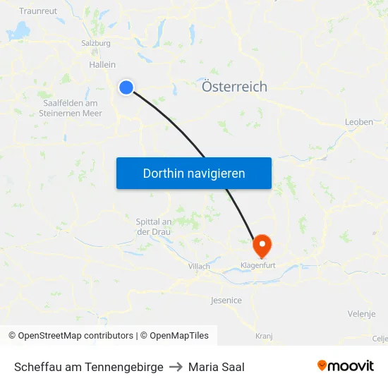 Scheffau am Tennengebirge to Maria Saal map