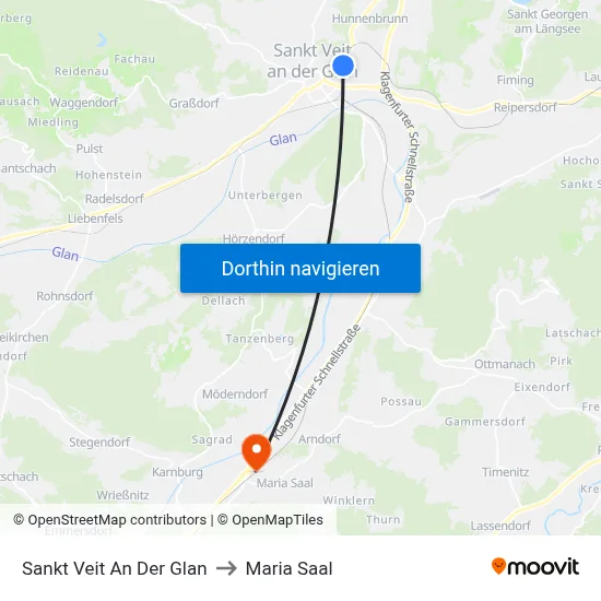 Sankt Veit An Der Glan to Maria Saal map