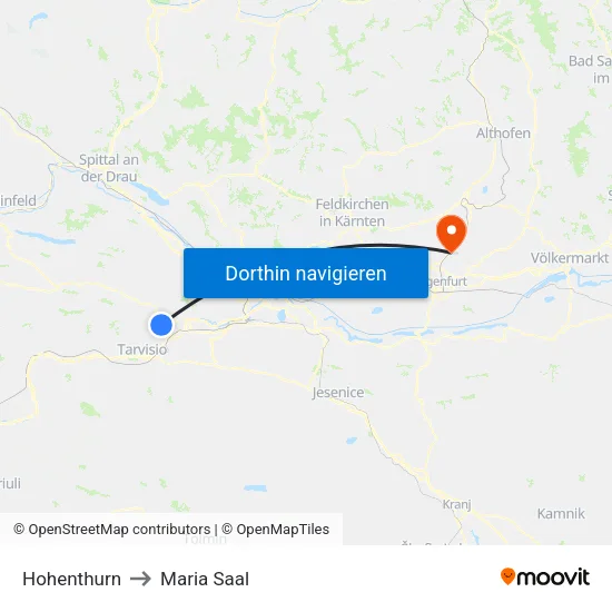 Hohenthurn to Maria Saal map