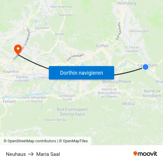 Neuhaus to Maria Saal map