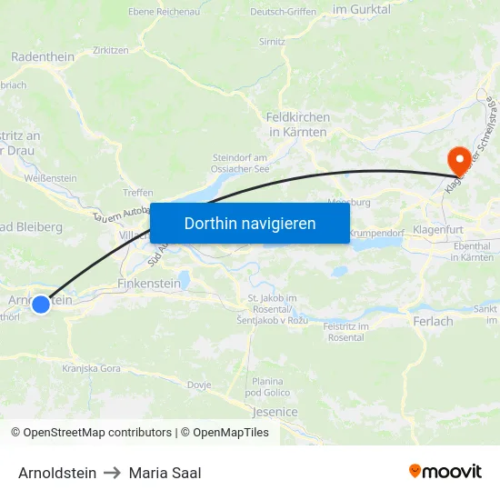 Arnoldstein to Maria Saal map