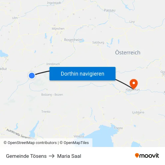 Gemeinde Tösens to Maria Saal map