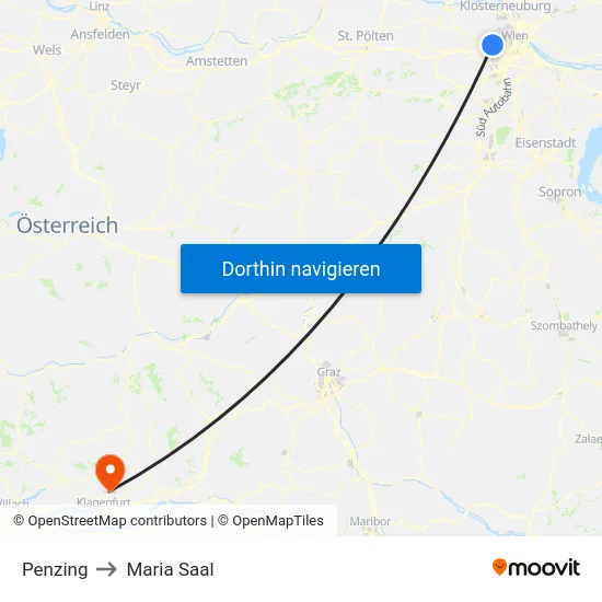 Penzing to Maria Saal map