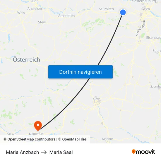 Maria Anzbach to Maria Saal map
