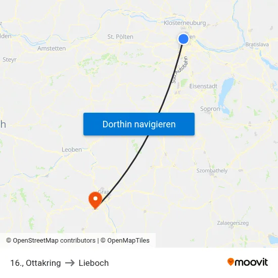 16., Ottakring to Lieboch map